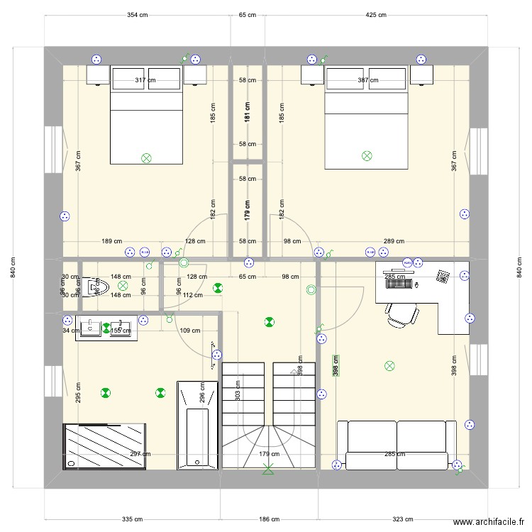 Maison meublée . Plan de 9 pièces et 58 m2