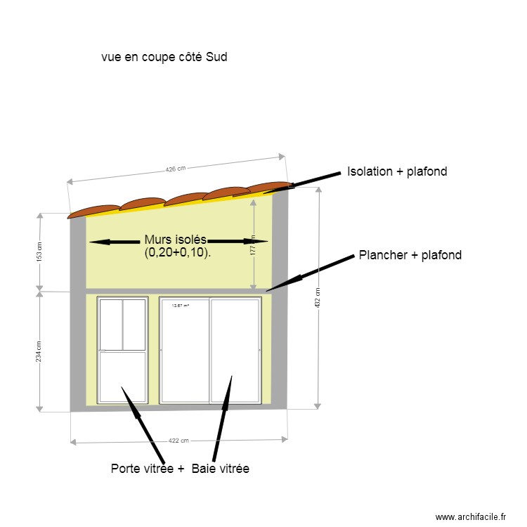 Nouvelle Vue en coupe côté Sud annexe FREIRE . Plan de 0 pièce et 0 m2