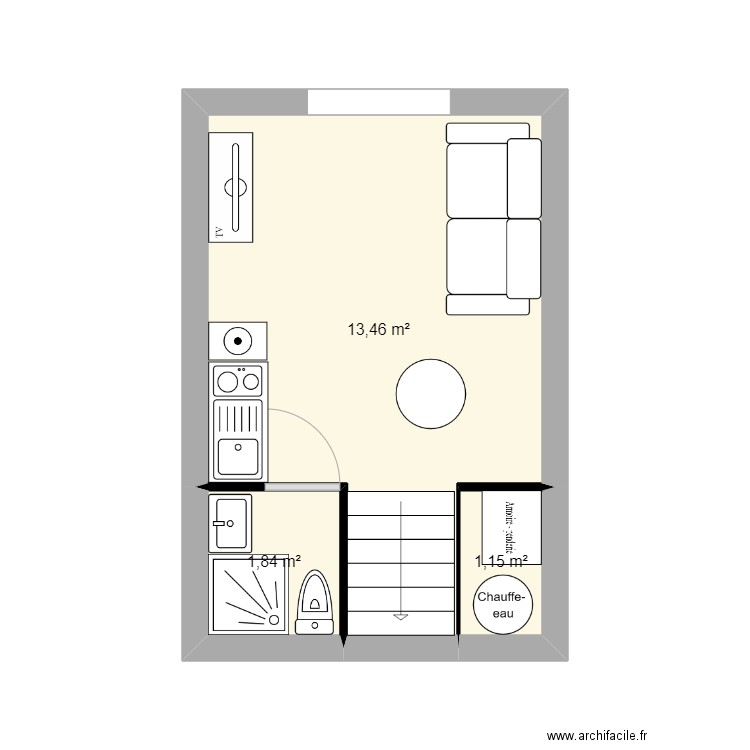 studio. Plan de 3 pièces et 16 m2