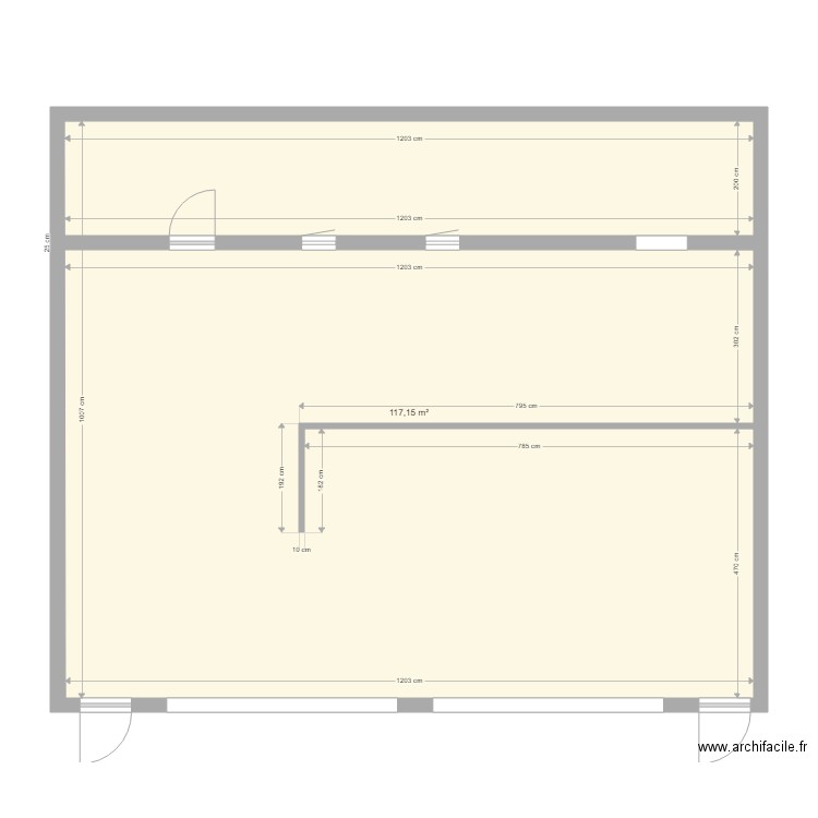 rez de chaussée. Plan de 1 pièce et 117 m2