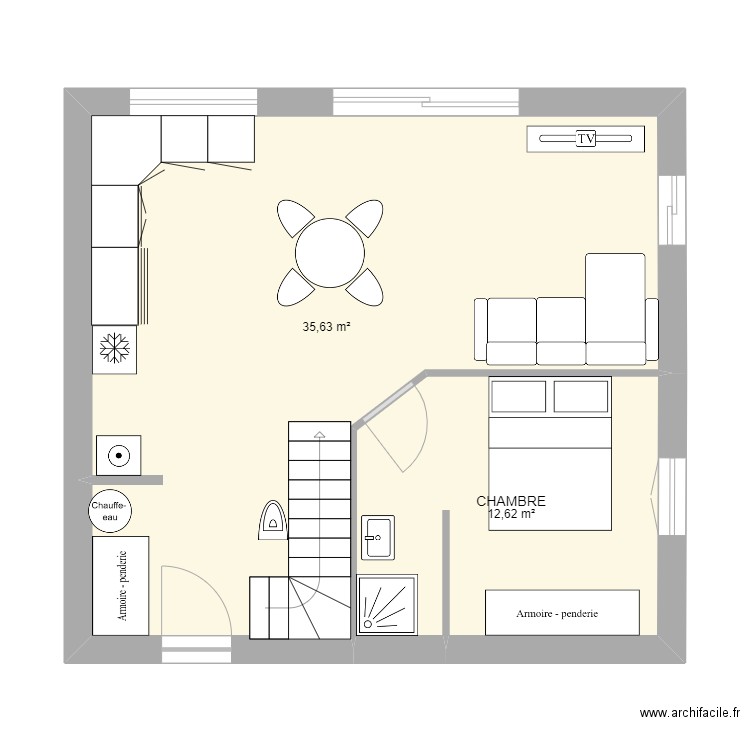 Petite maison 2. Plan de 2 pièces et 48 m2