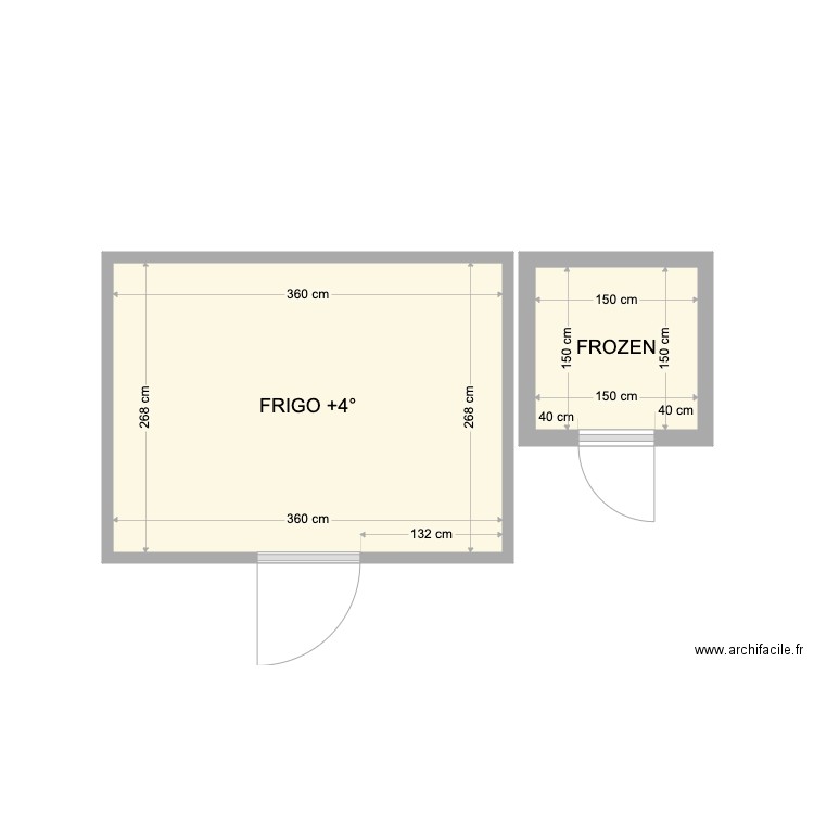 Chambres Froides. Plan de 2 pièces et 12 m2