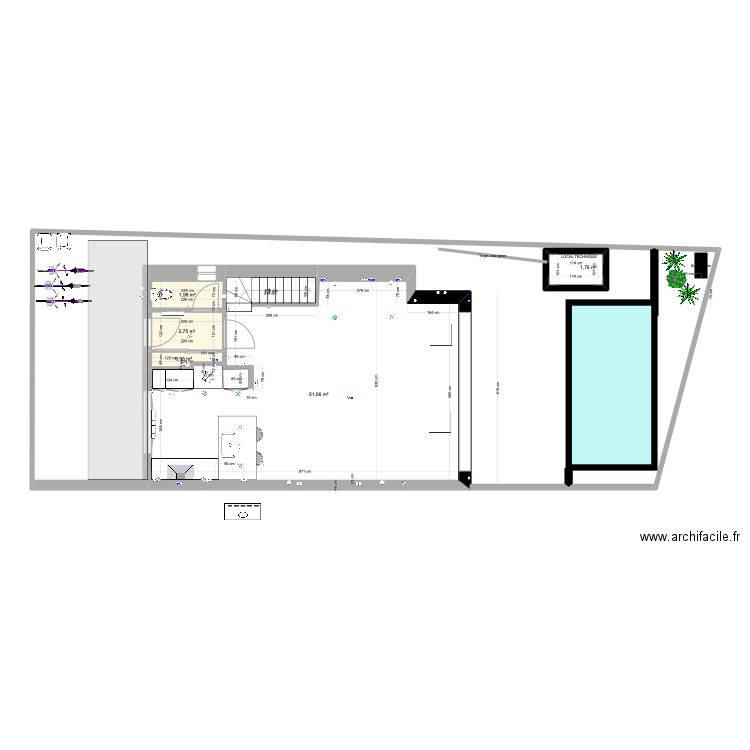 JdA terrain et piscine ERBTP. Plan de 6 pièces et 60 m2