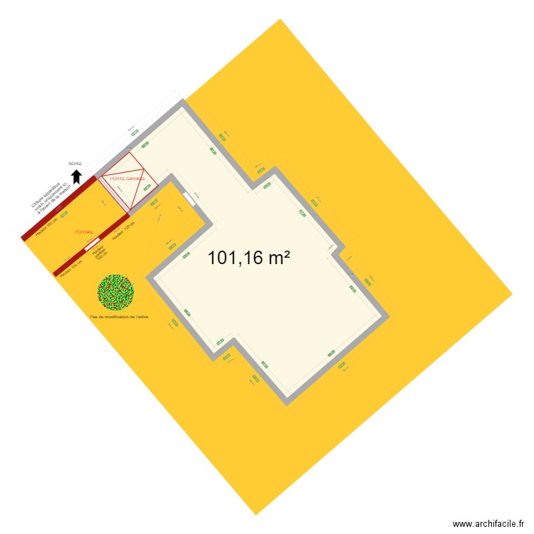 zoom zone d'intérêt après travaux. Plan de 1 pièce et 101 m2