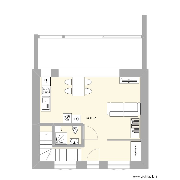 dun3. Plan de 1 pièce et 35 m2