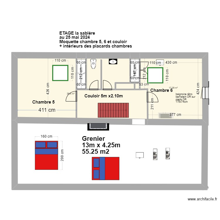 ETAGE T3  AU 1er AVRIL 2023. Plan de 7 pièces et 52 m2