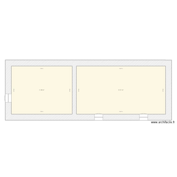 Réhabilitation R+1. Plan de 2 pièces et 104 m2