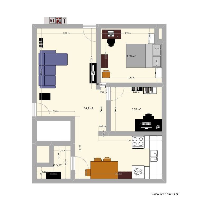 Appart Berri_complet. Plan de 6 pièces et 58 m2