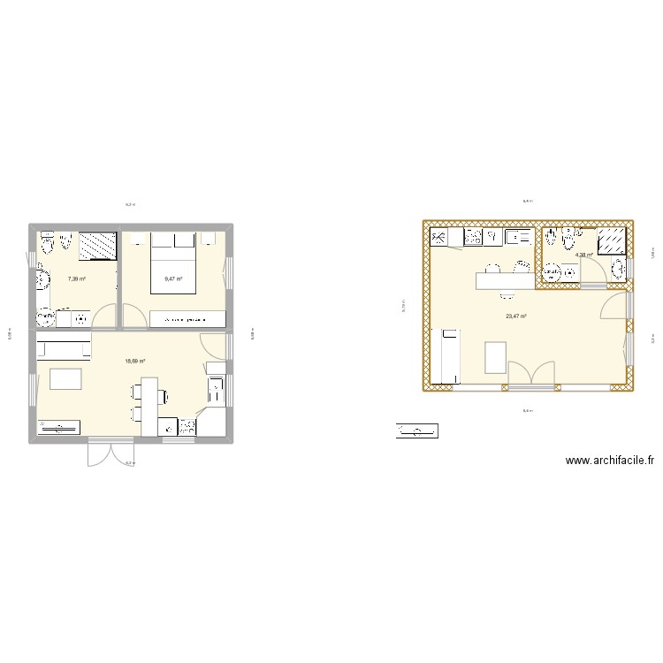 Appartement 40 m2. Plan de 0 pièce et 0 m2