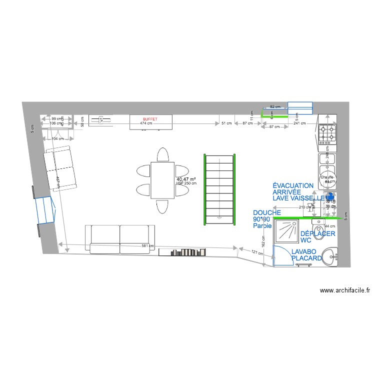 2ÉTAGE  MODIF PLOMBERIE. Plan de 2 pièces et 44 m2