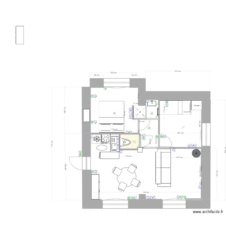 rez de chaussee DEFINITIFavec côtes sans cablage sans écoulements. Plan de 1 pièce et 1 m2