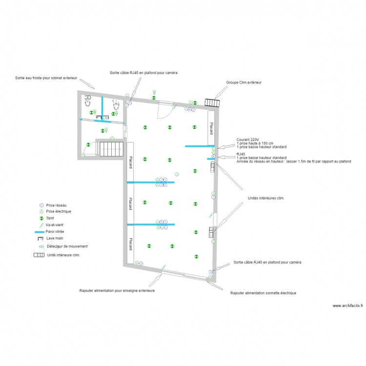 Local n100 Apt plan ElecPlomberie. Plan de 4 pièces et 72 m2