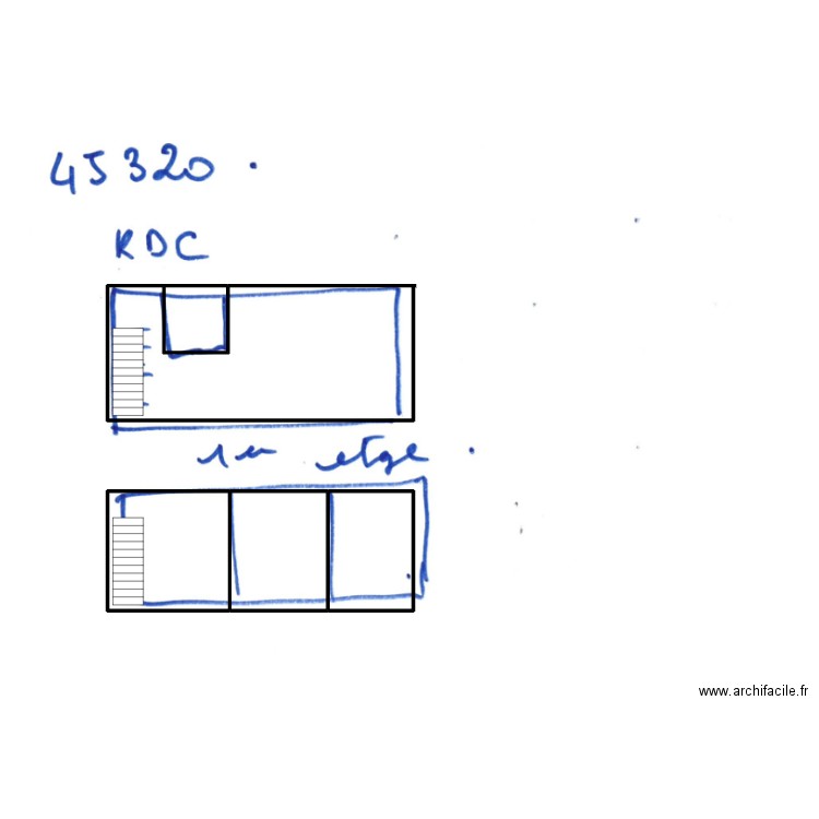 45320 croquis RDC et 1er étage. Plan de 4 pièces et 42 m2