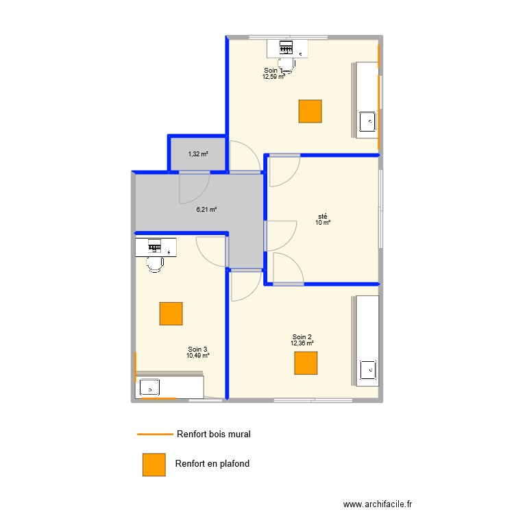 casteldent. Plan de 6 pièces et 53 m2