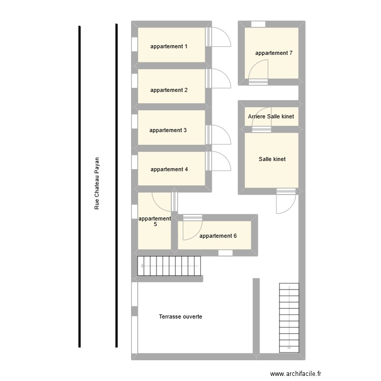 pavillon bas RDC. Plan de 9 pièces et 35 m2