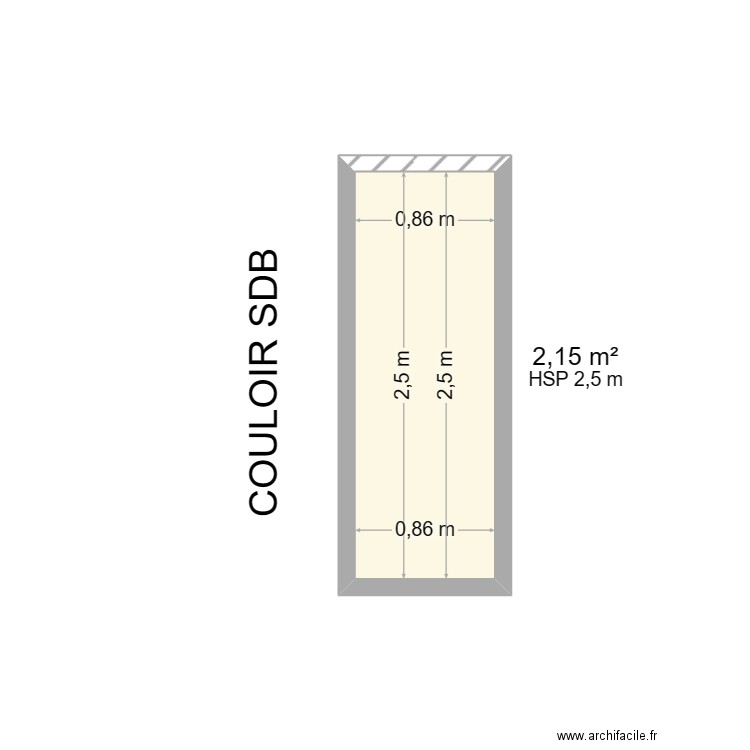 COULOIR SDB. Plan de 1 pièce et 2 m2