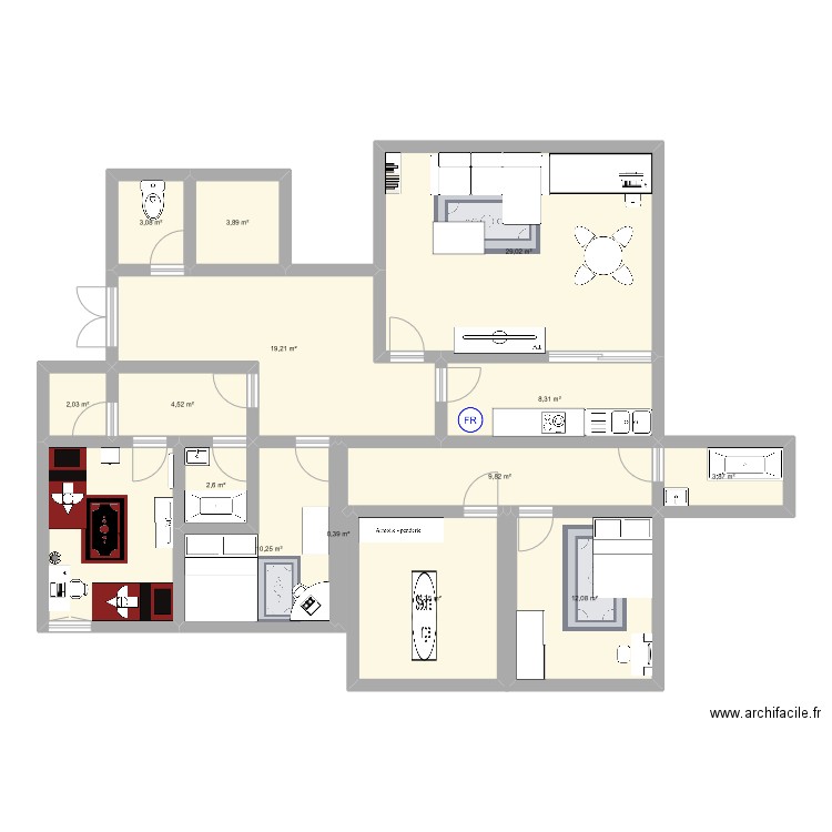 75 Mozard de Timo. Plan de 15 pièces et 133 m2