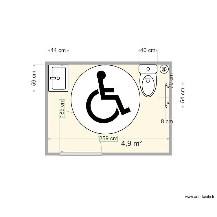 Toilette PMR. Plan de 0 pièce et 0 m2