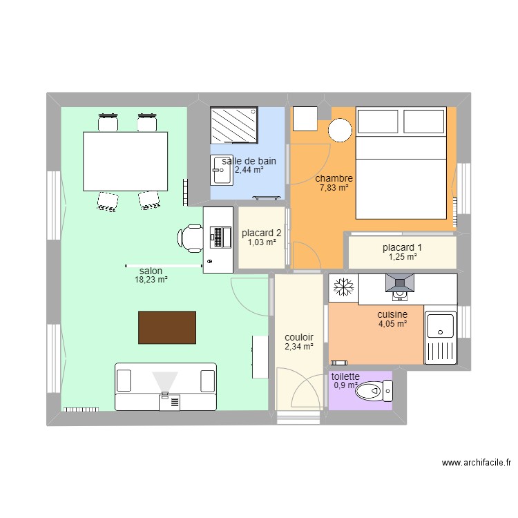 mon appartement modif 1. Plan de 8 pièces et 38 m2