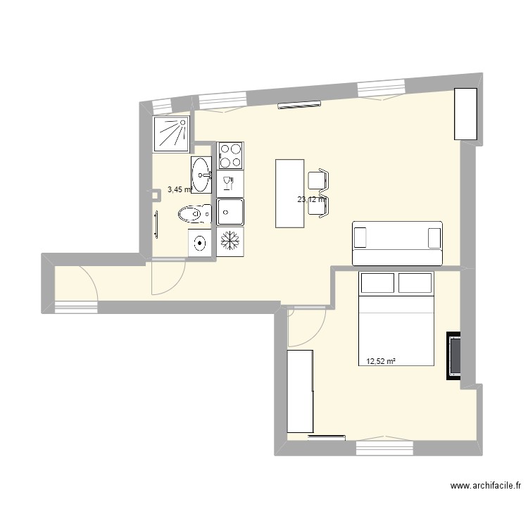 projet 2. Plan de 3 pièces et 39 m2