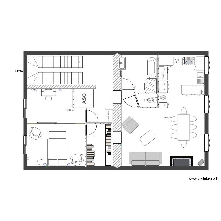 appart 2eme etage grande chambre wc modif  verriere. Plan de 4 pièces et 88 m2