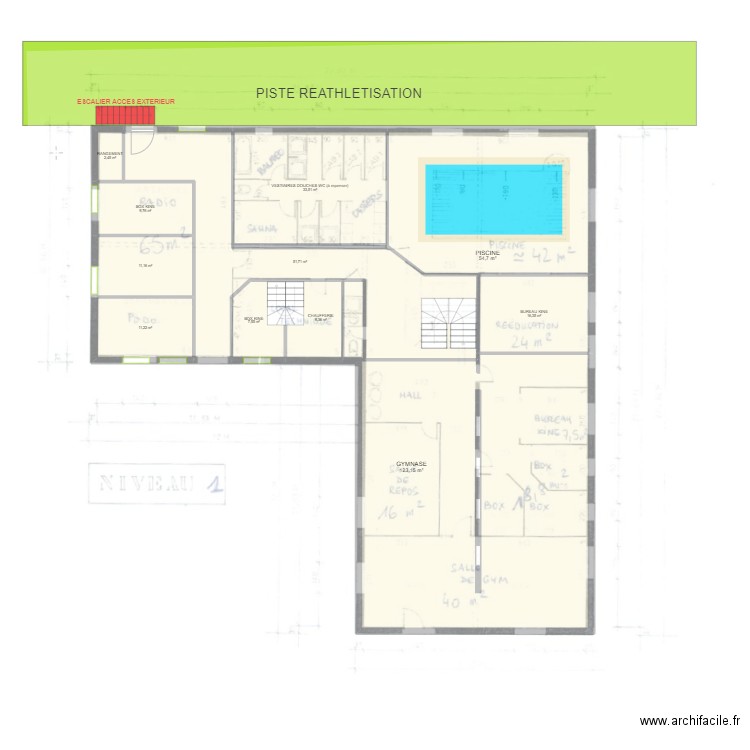 Niveau 1. Plan de 11 pièces et 330 m2