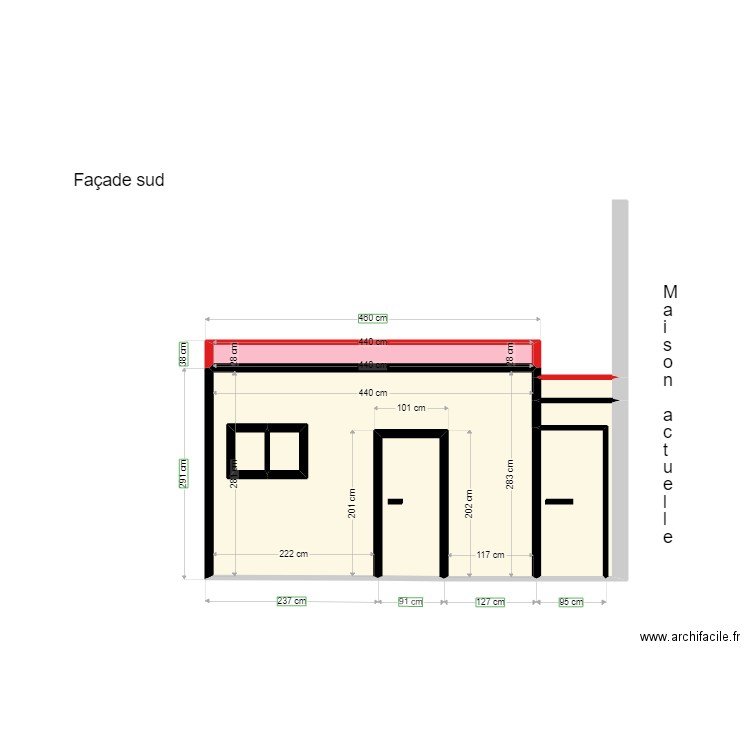 Garage Façade sud. Plan de 8 pièces et 16 m2