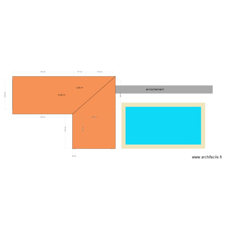 pool-house. Plan de 2 pièces et 15 m2