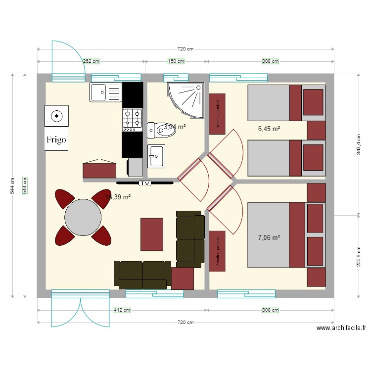 studio1. Plan de 4 pièces et 33 m2