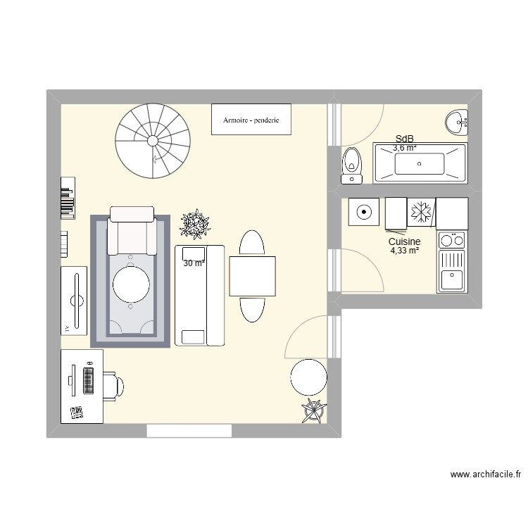 Appt St Augustin. Plan de 3 pièces et 38 m2