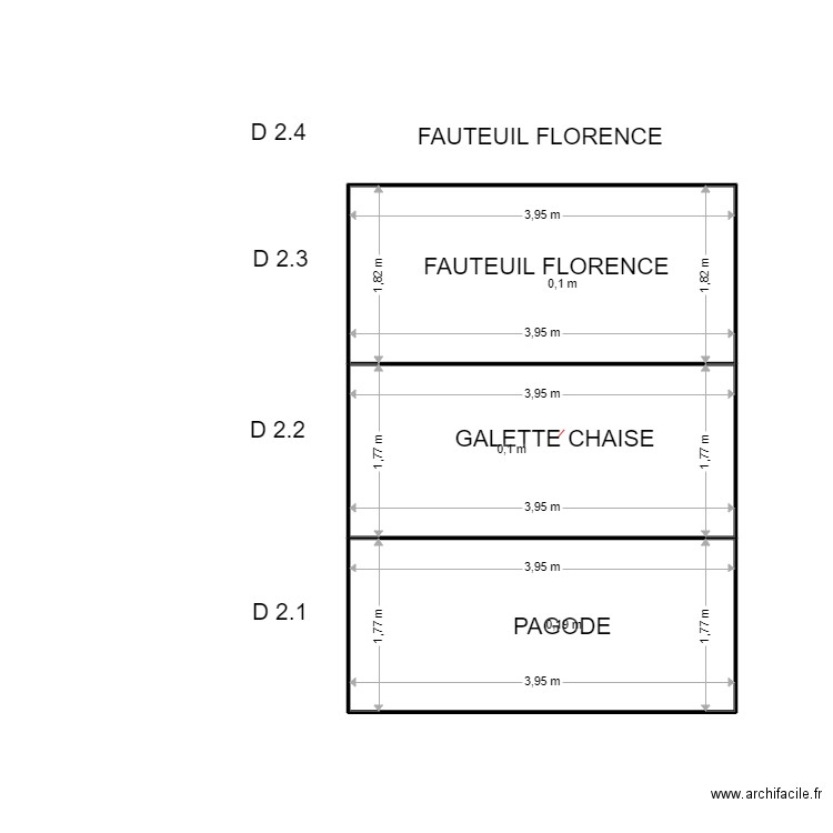 D 2. Plan de 3 pièces et 21 m2