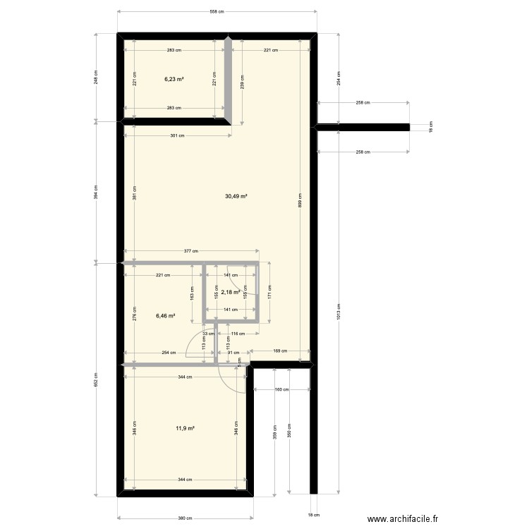 T2 DEF 7. Plan de 5 pièces et 57 m2