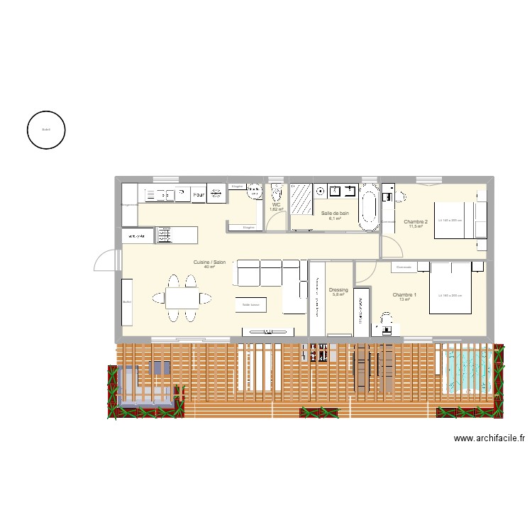 Boule 2. Plan de 6 pièces et 78 m2