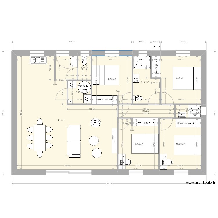 plan adapté maison manon V3. Plan de 10 pièces et 100 m2