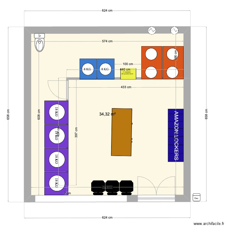 CREON. Plan de 1 pièce et 34 m2