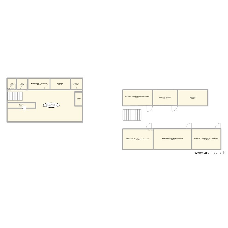 Rez de chaussée. Plan de 14 pièces et 130 m2