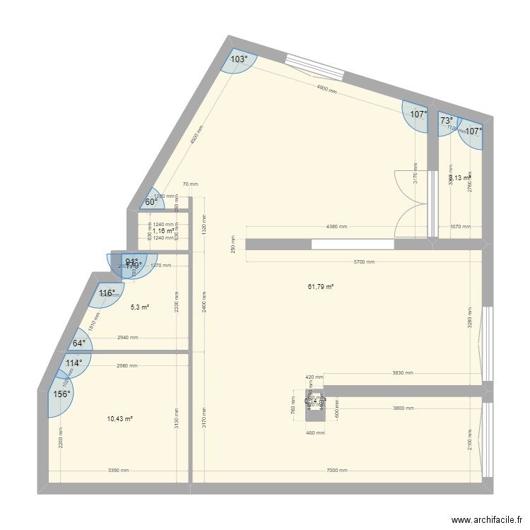 T5 Manna - 6 Gaston Astre. Plan de 6 pièces et 82 m2