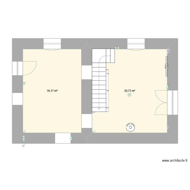 salon. Plan de 2 pièces et 37 m2