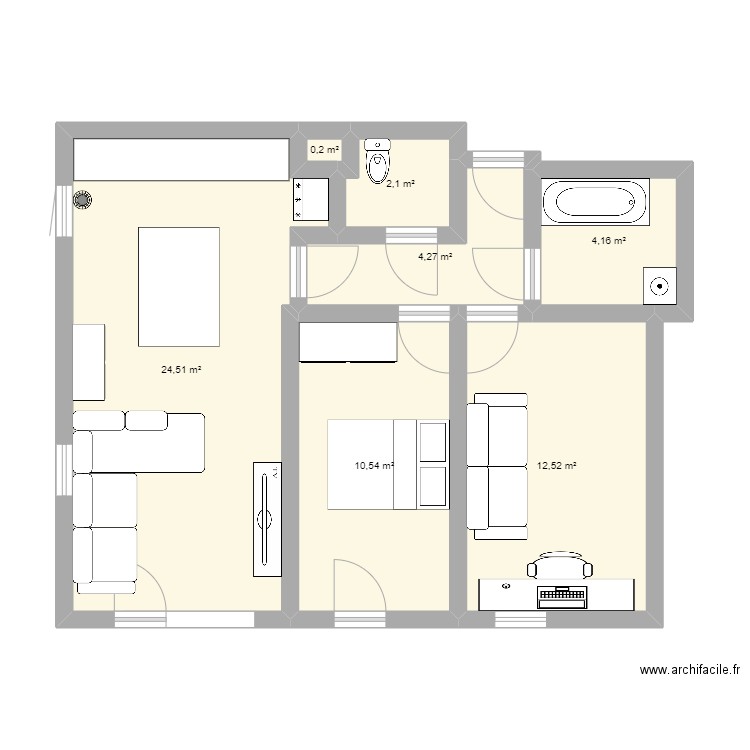 appart. Plan de 7 pièces et 58 m2