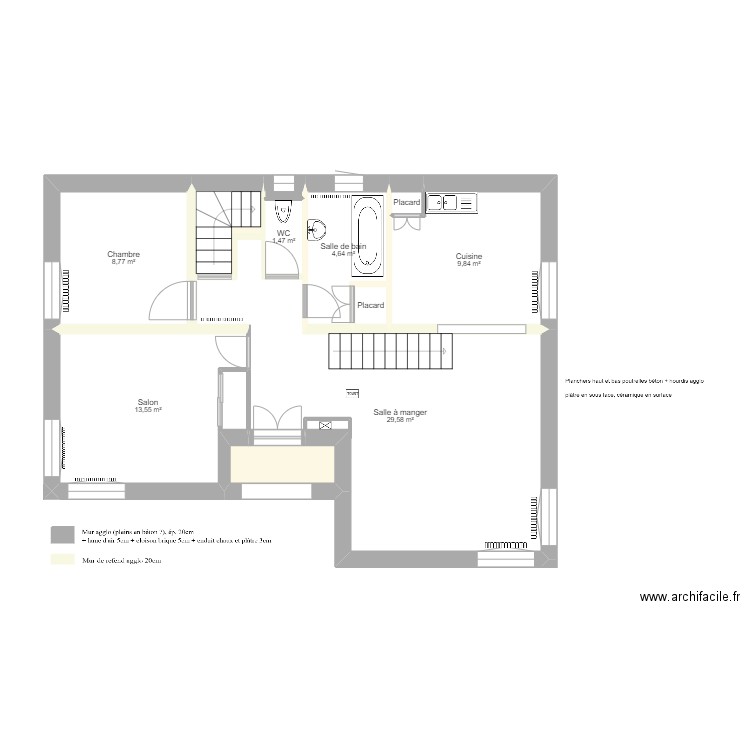 1er Etage. Plan de 11 pièces et 73 m2