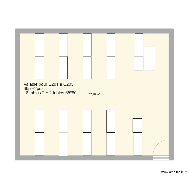 SALLE enseignement classique C201 . Plan de 1 pièce et 58 m2