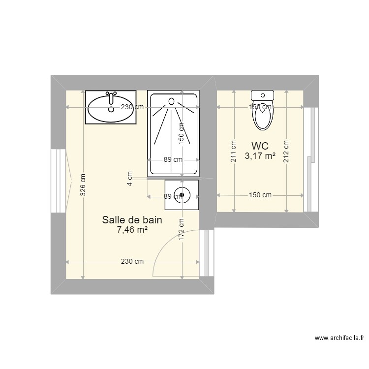 Amenagement VAD . Plan de 2 pièces et 11 m2