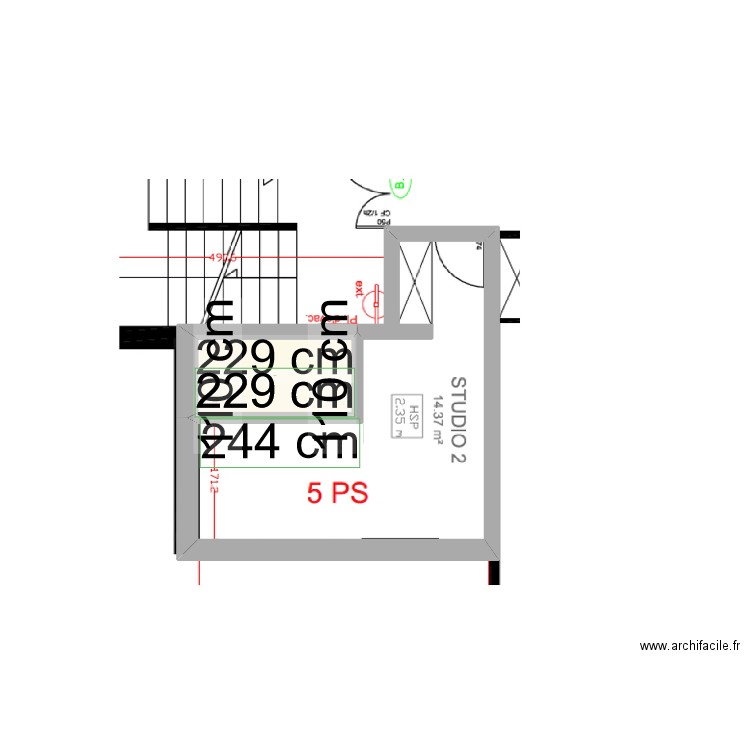 Fond de plan - Studio PS. Plan de 1 pièce et 3 m2