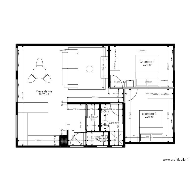 Projet Sacha - bis. Plan de 7 pièces et 52 m2