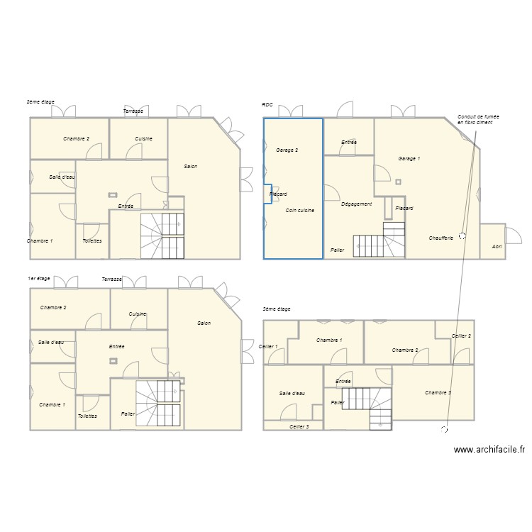 Croquis RUBES Amiante. Plan de 38 pièces et 154 m2