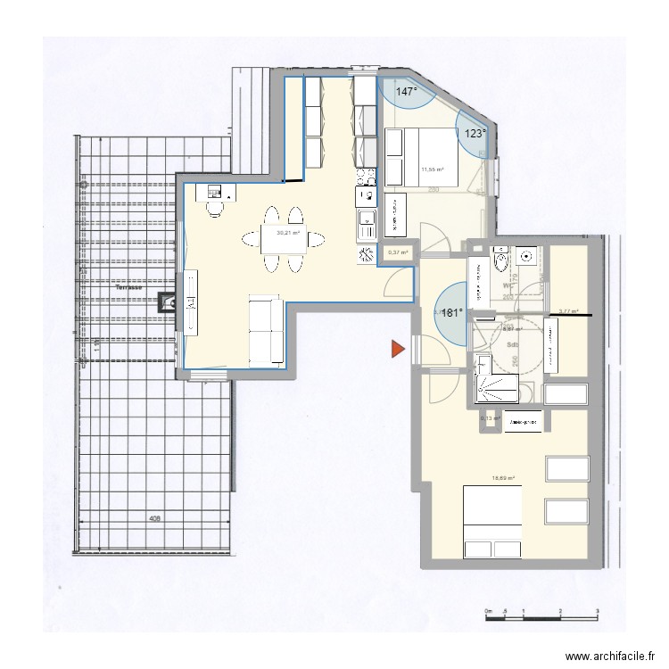 appart MC bis. Plan de 8 pièces et 77 m2