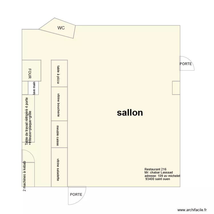 Restaurant 216. Plan de 