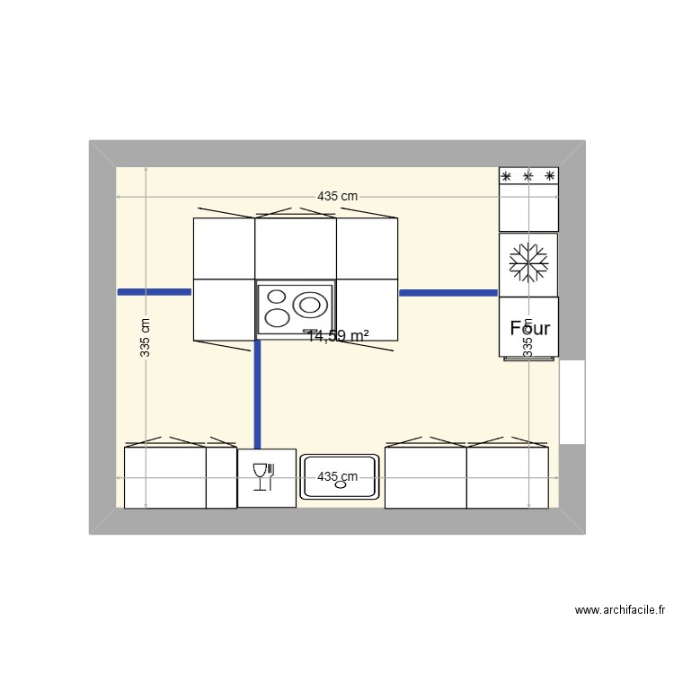 plan cuisine. Plan de 1 pièce et 15 m2