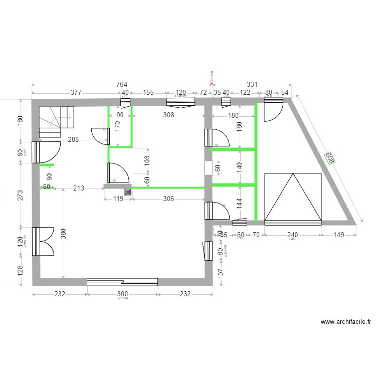 BOULBES CLOISONS RDC . Plan de 3 pièces et 67 m2