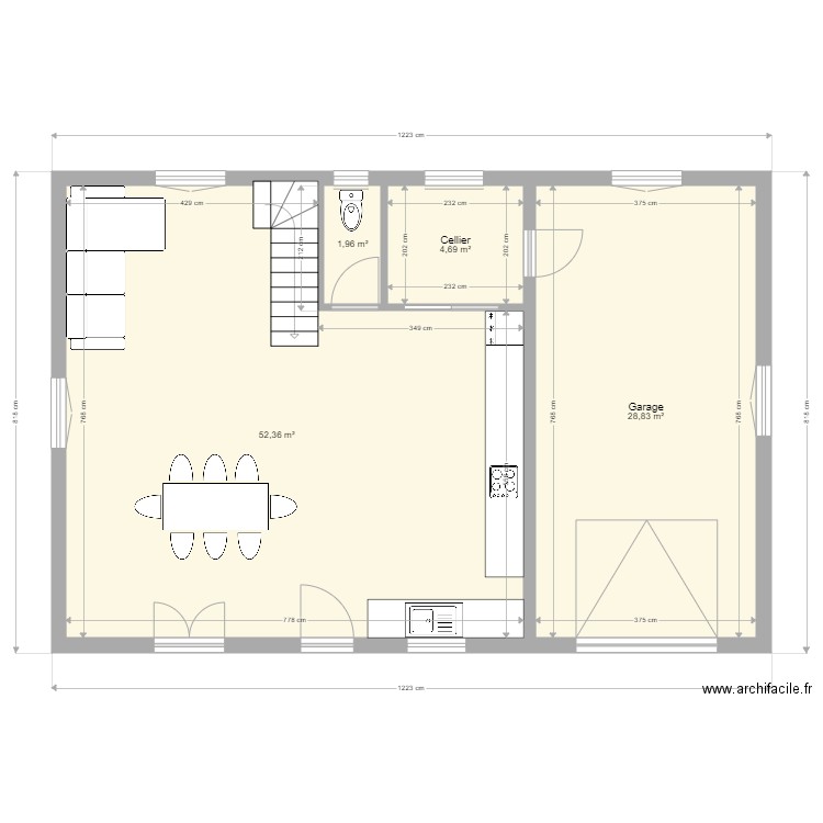 Plan maison 1. Plan de 4 pièces et 88 m2